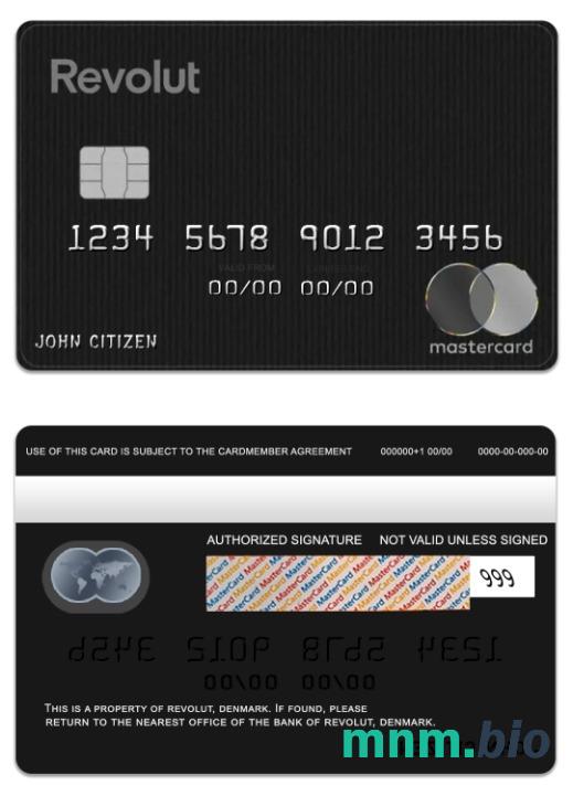 Denmark Revolut bank ultra przykład karty mastercard w formacie PSD